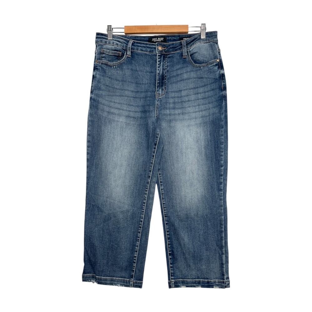 Judy Blue Wide Leg Crop Jeans Womens 32 Blue Stretch High Rise Boho Festival